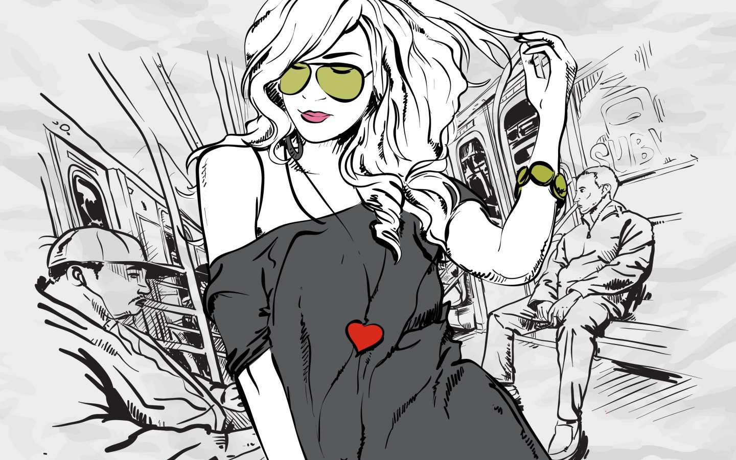 Стильная девушка в метро обои