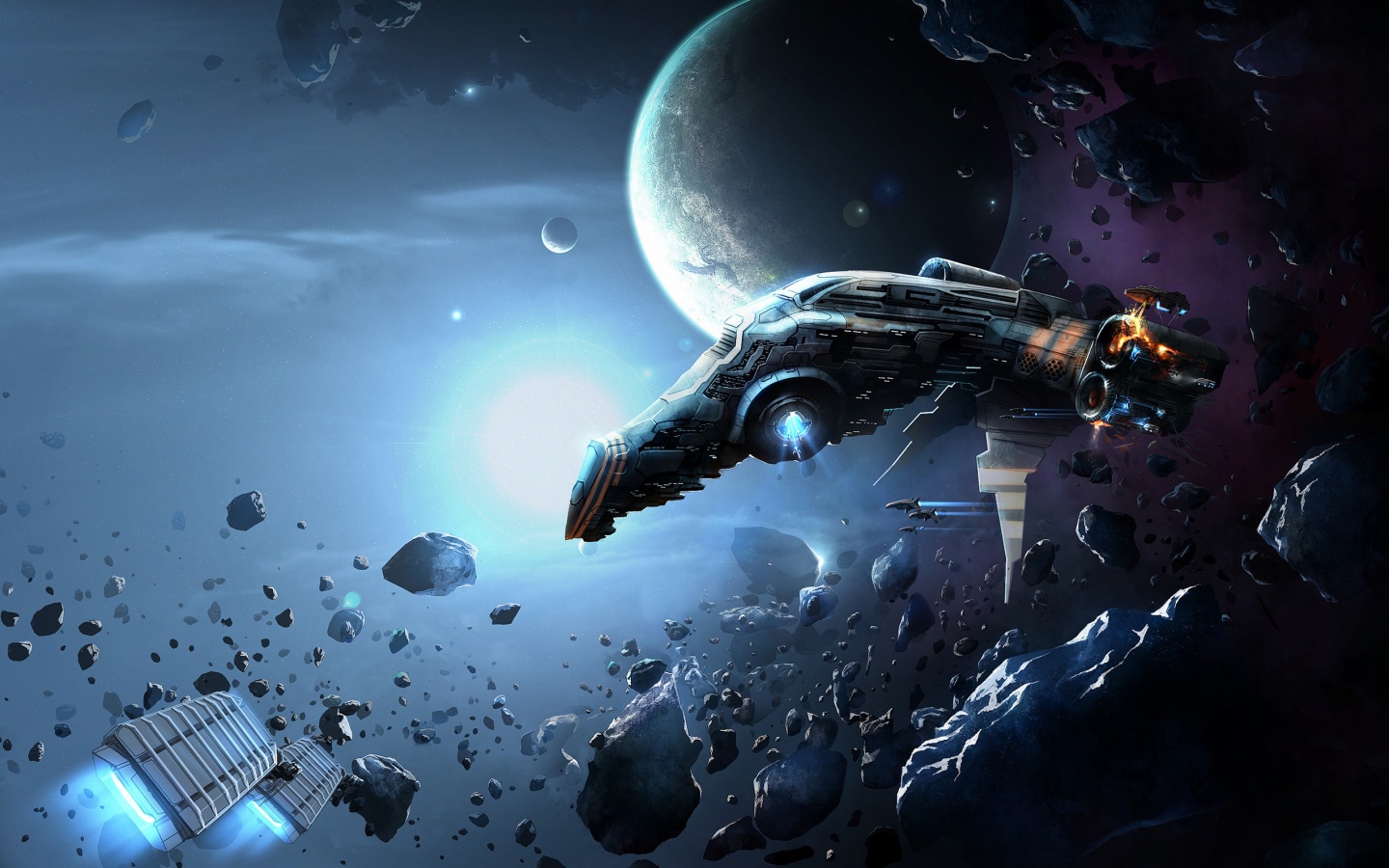 Полет в астероидах обои