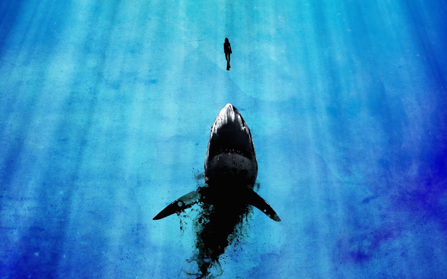 Акула гонится за человеком обои