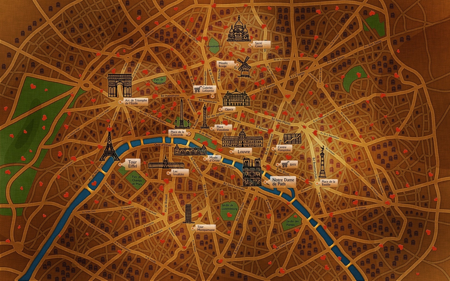 Карта Парижа обои