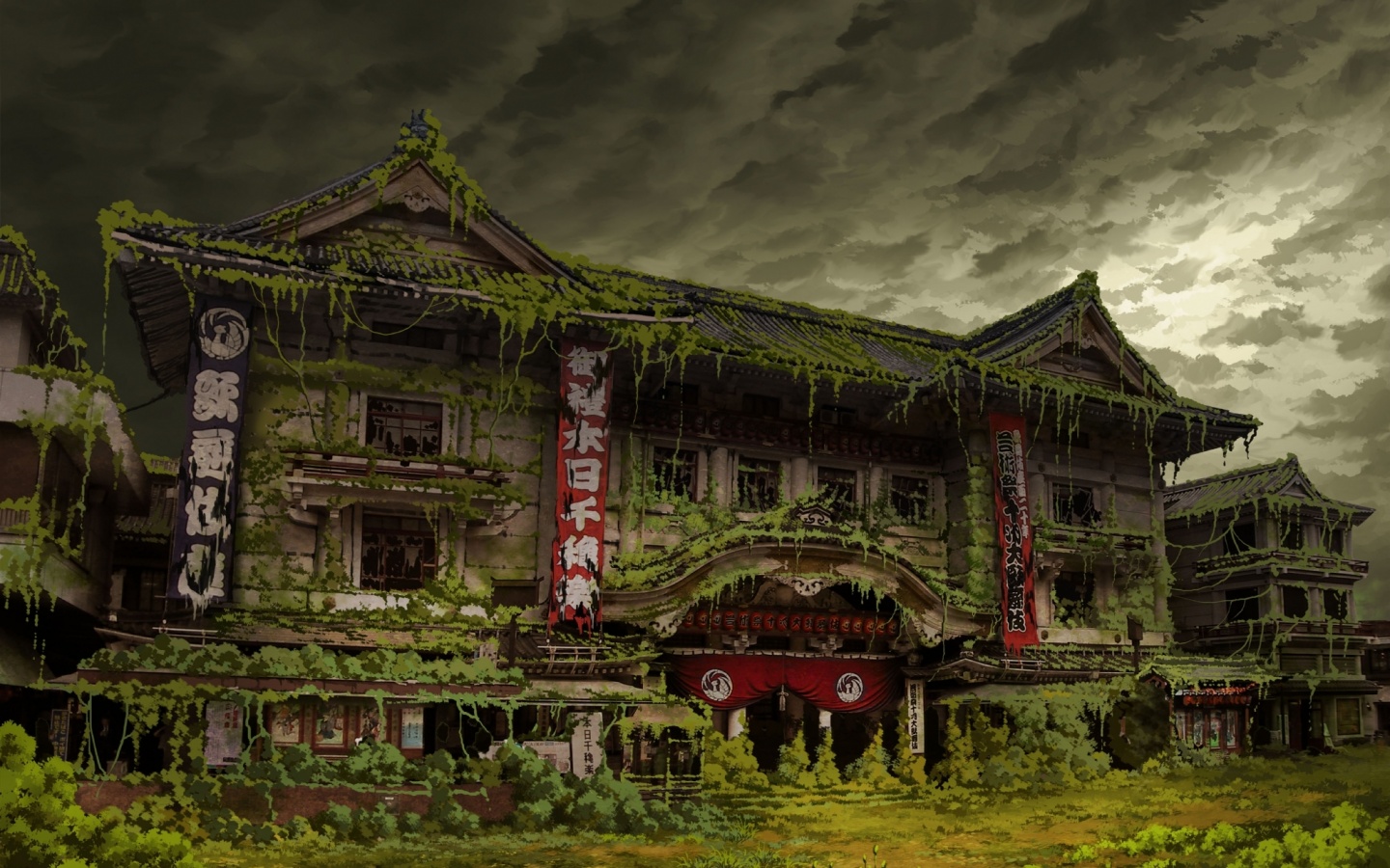 Заброшенное японское здание обои