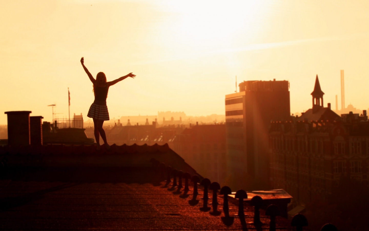 Девушка на крыше обои