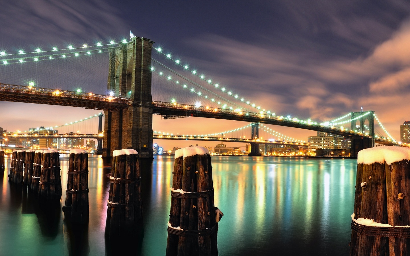 Бруклинский мост зимой HDR обои