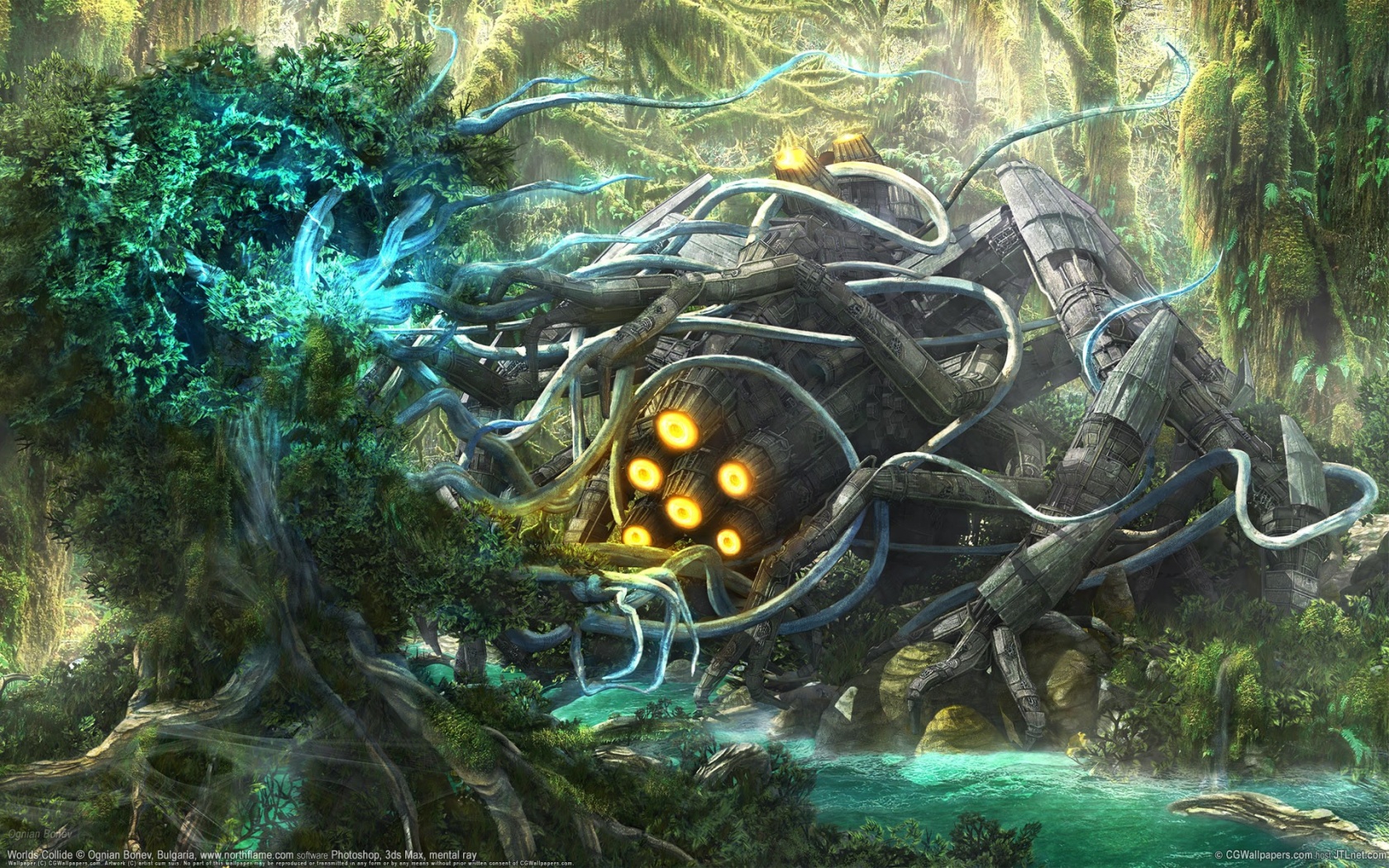 Космический корабль в джунгялх обои