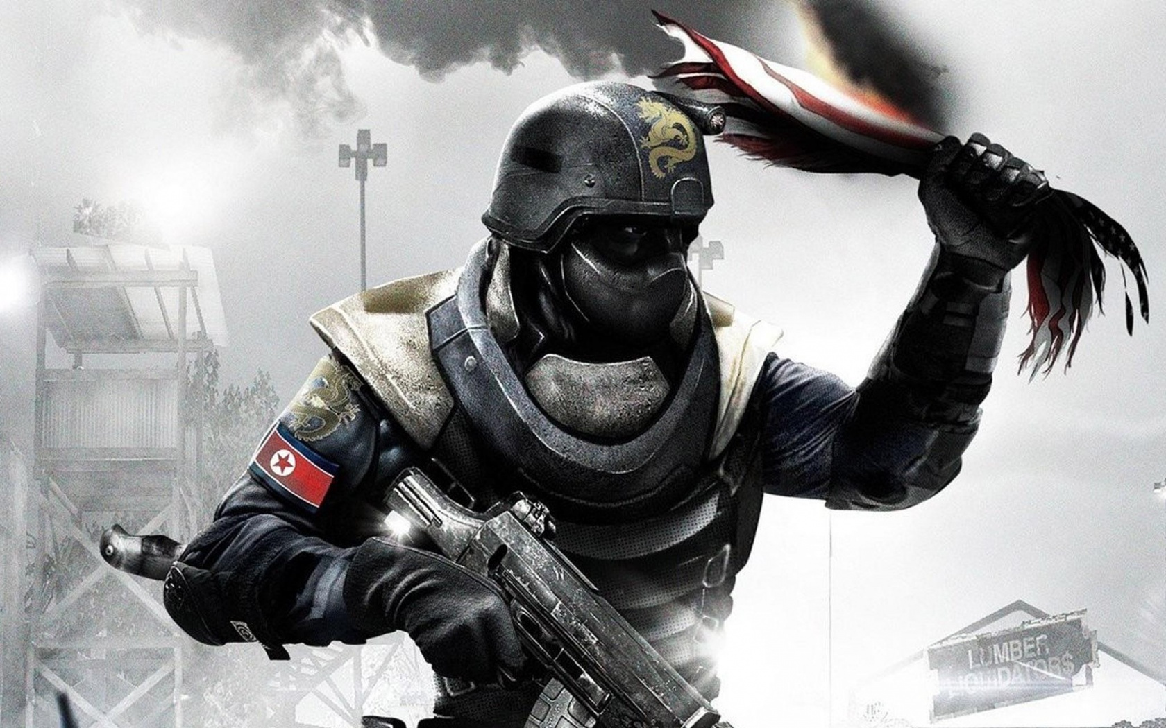 Китайский солдат жжет американский флаг обои