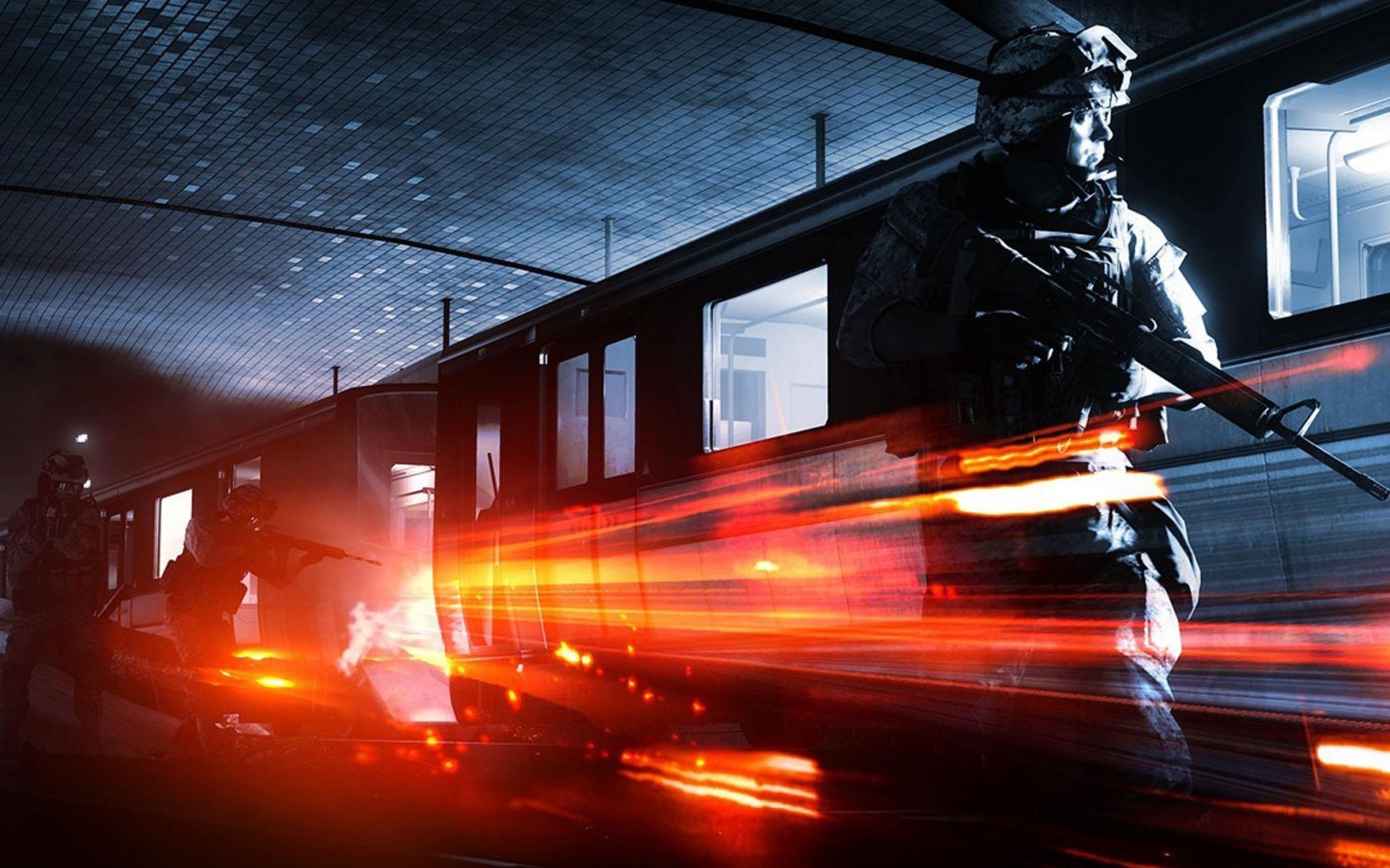 Солдаты на станции метро обои