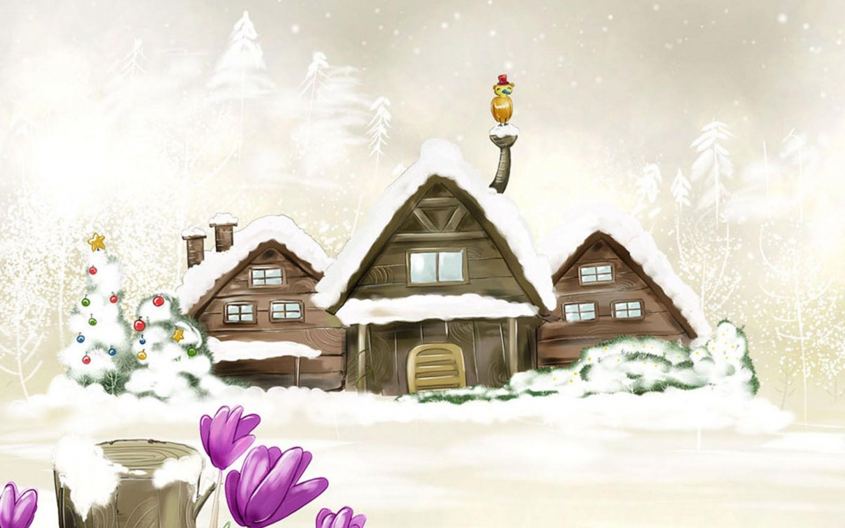 Деревня в новый год обои