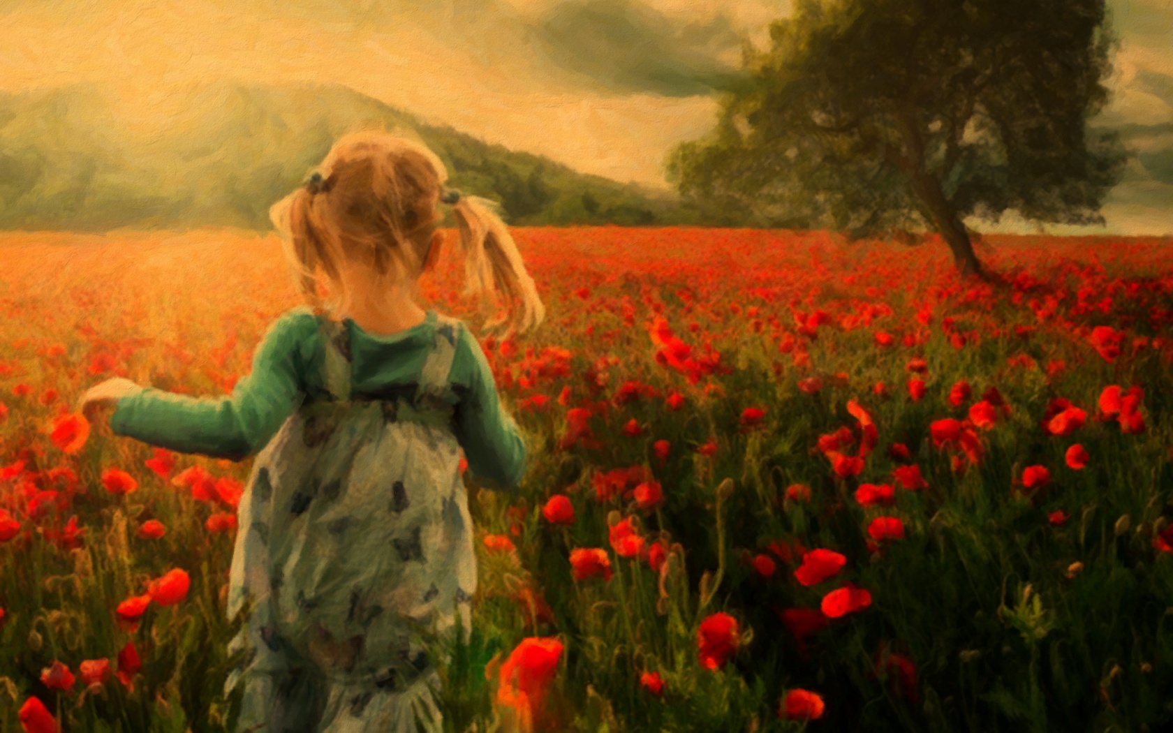 Девочка на маковом поле обои