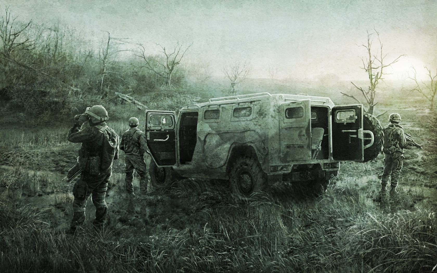 Солдаты из сталкера на болоте обои