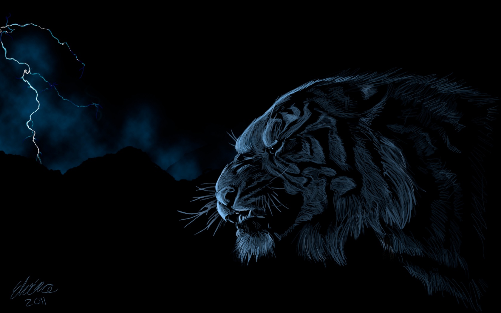 Рисунок грозного тигра обои