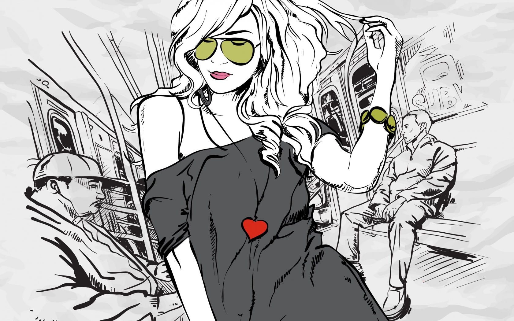 Стильная девушка в метро обои