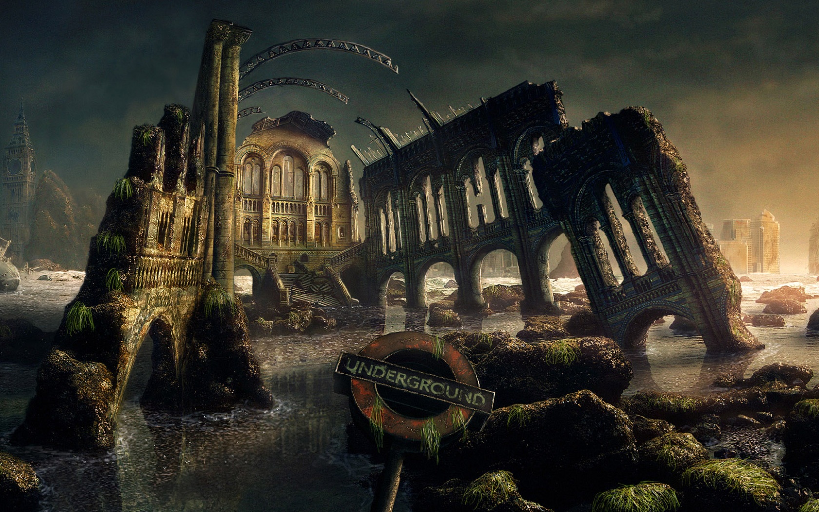 Затопленные руины обои