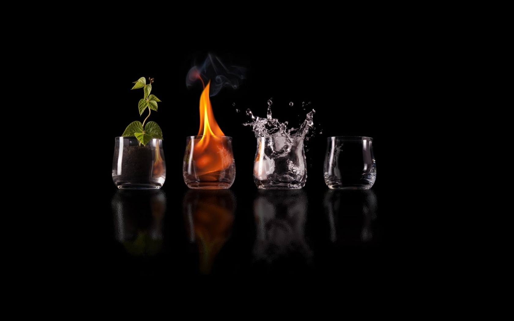 Четыре стихии: земля, огонь, вода, воздух. обои