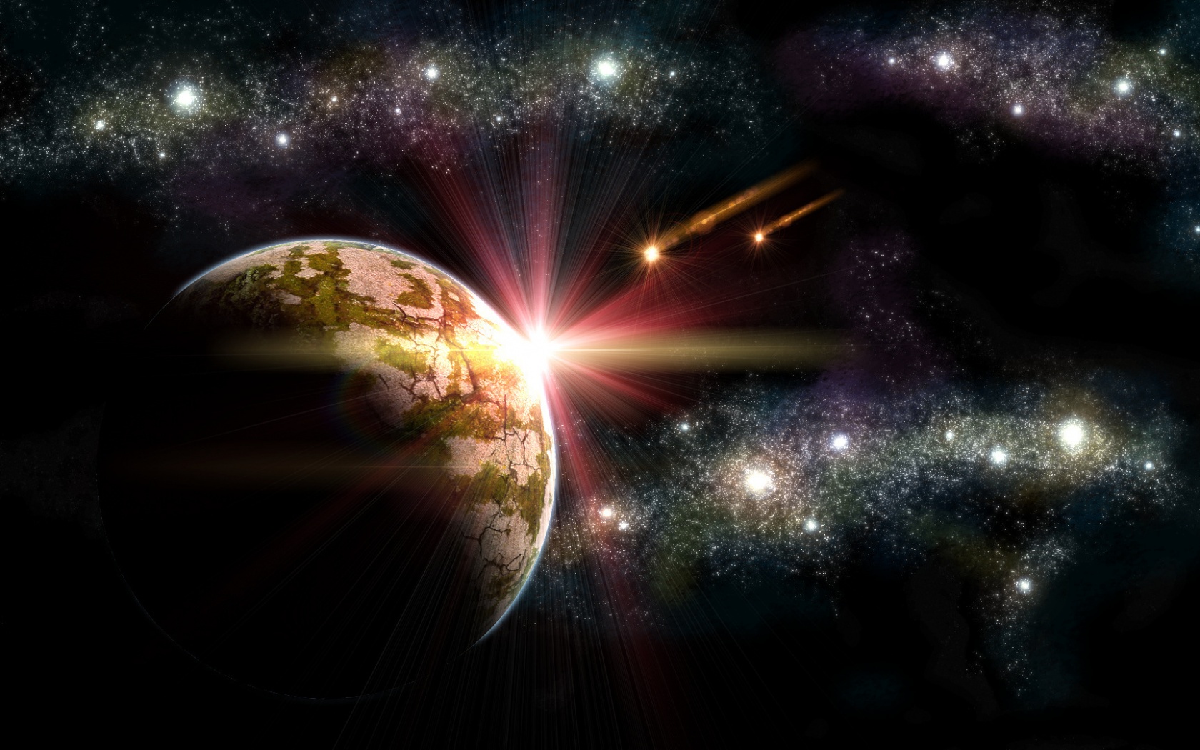 Кометы пролетают вблизи планеты обои