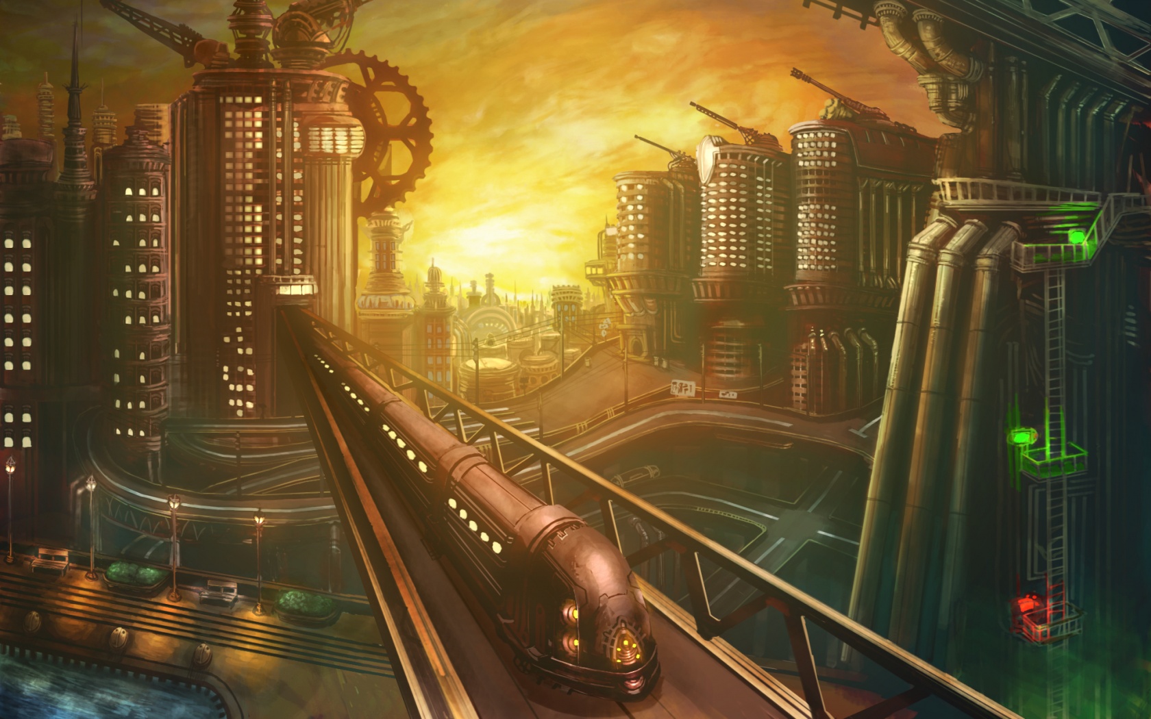 Город из мира стимпанк обои