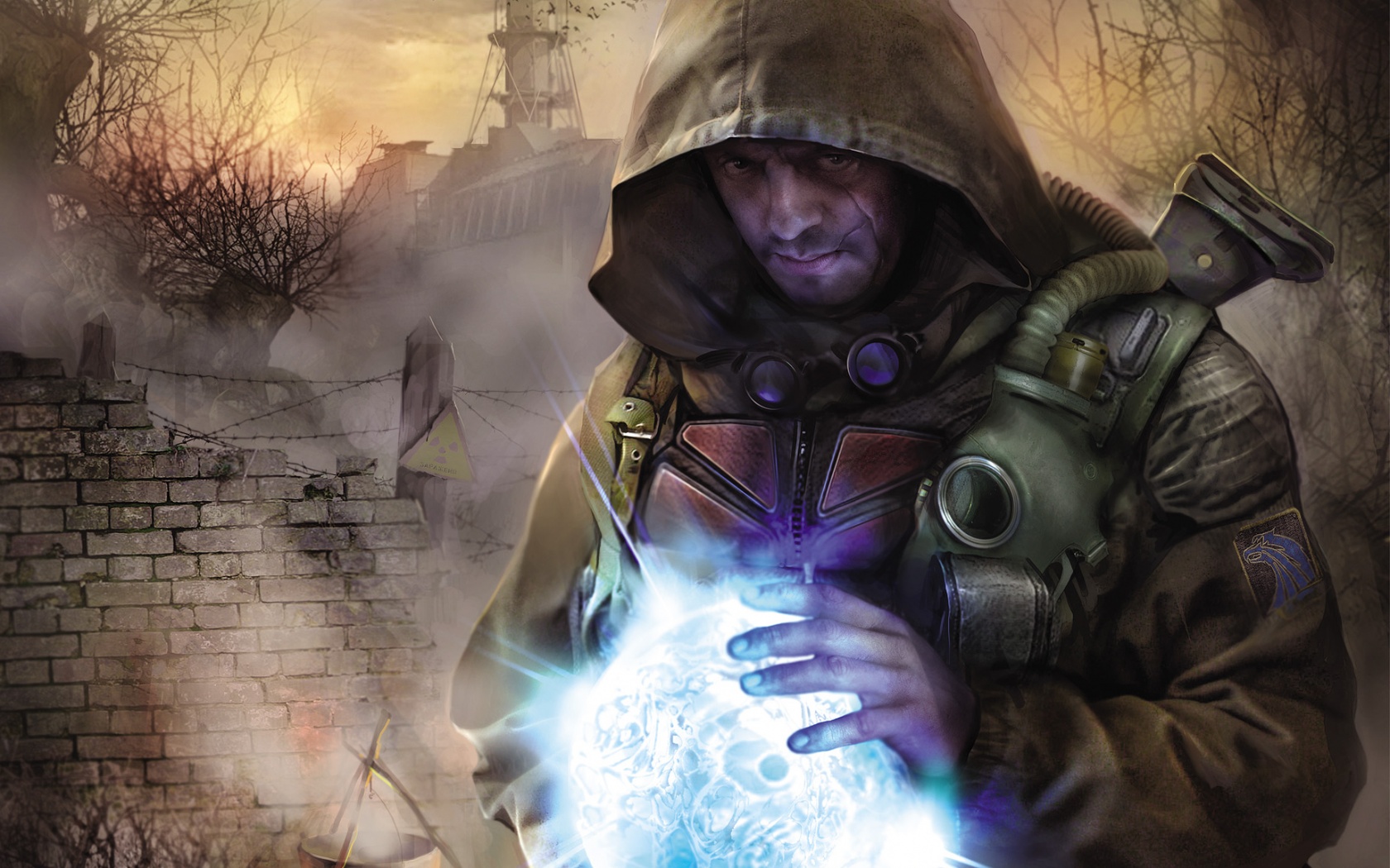 Сталкер с энергетическим артефактом в руках обои