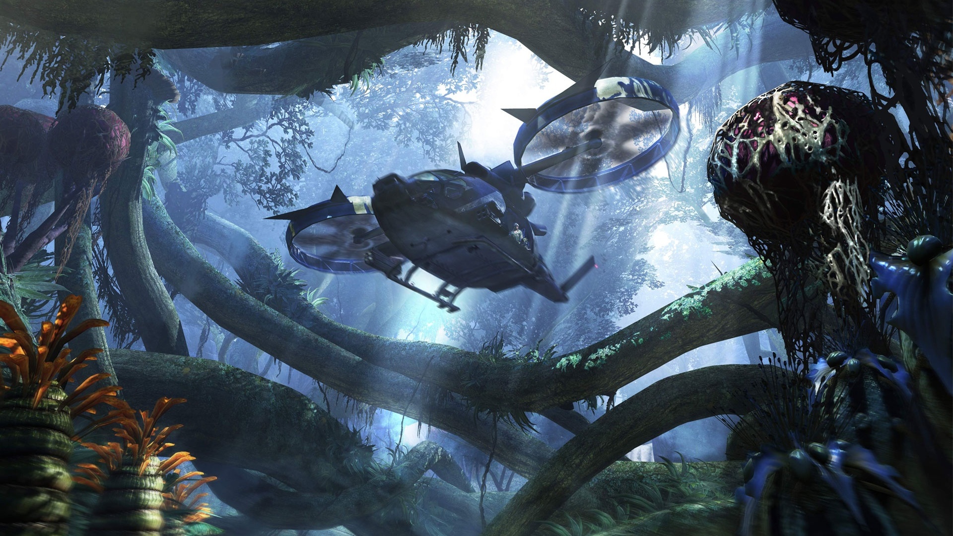 Вертолет в инопланетных джунглях обои