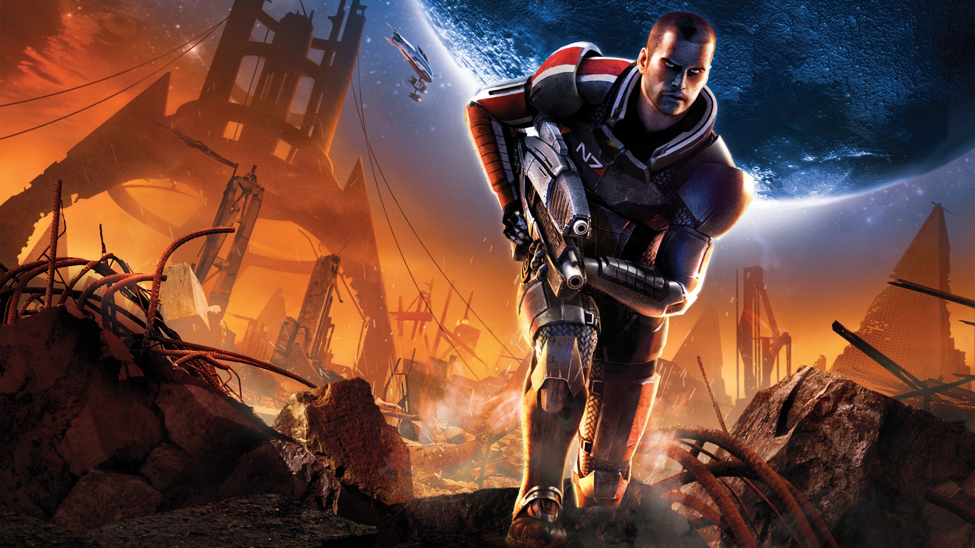 Капитан Шепард на руинах обои