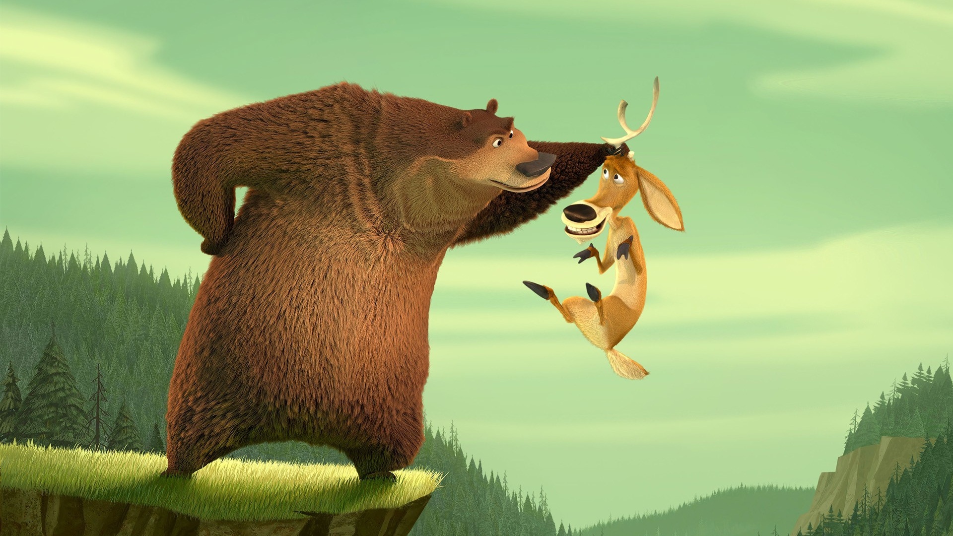 Медведь прессует оленя обои