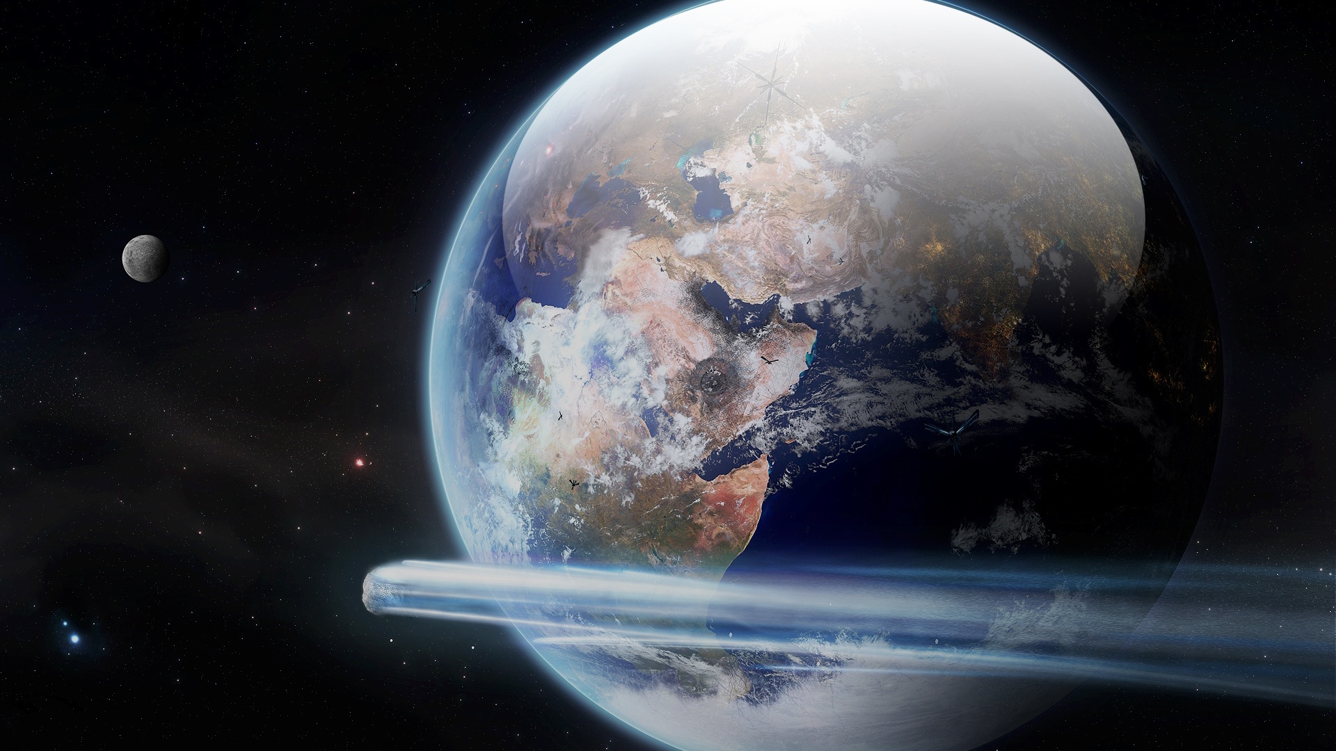 Метеорит пролетает мимо Земли обои