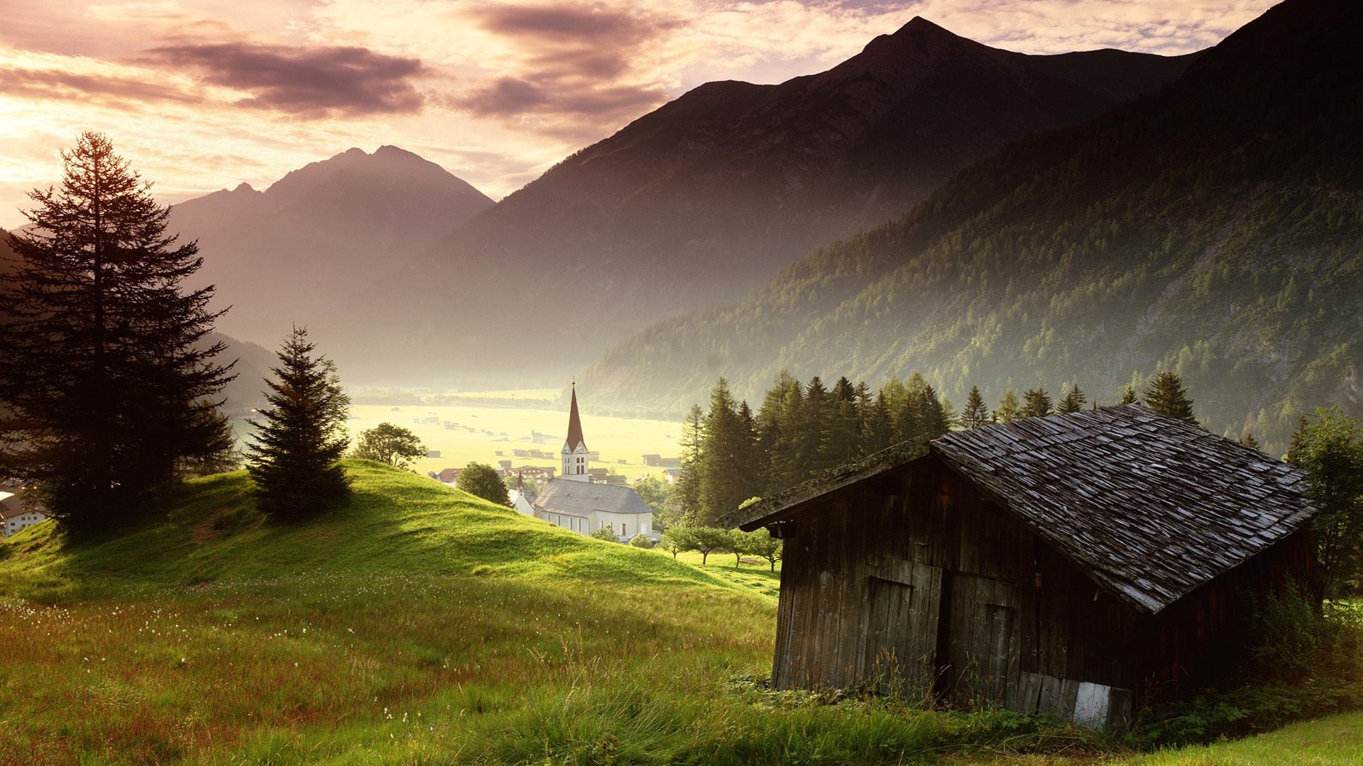 Церковь в австрийской деревне обои