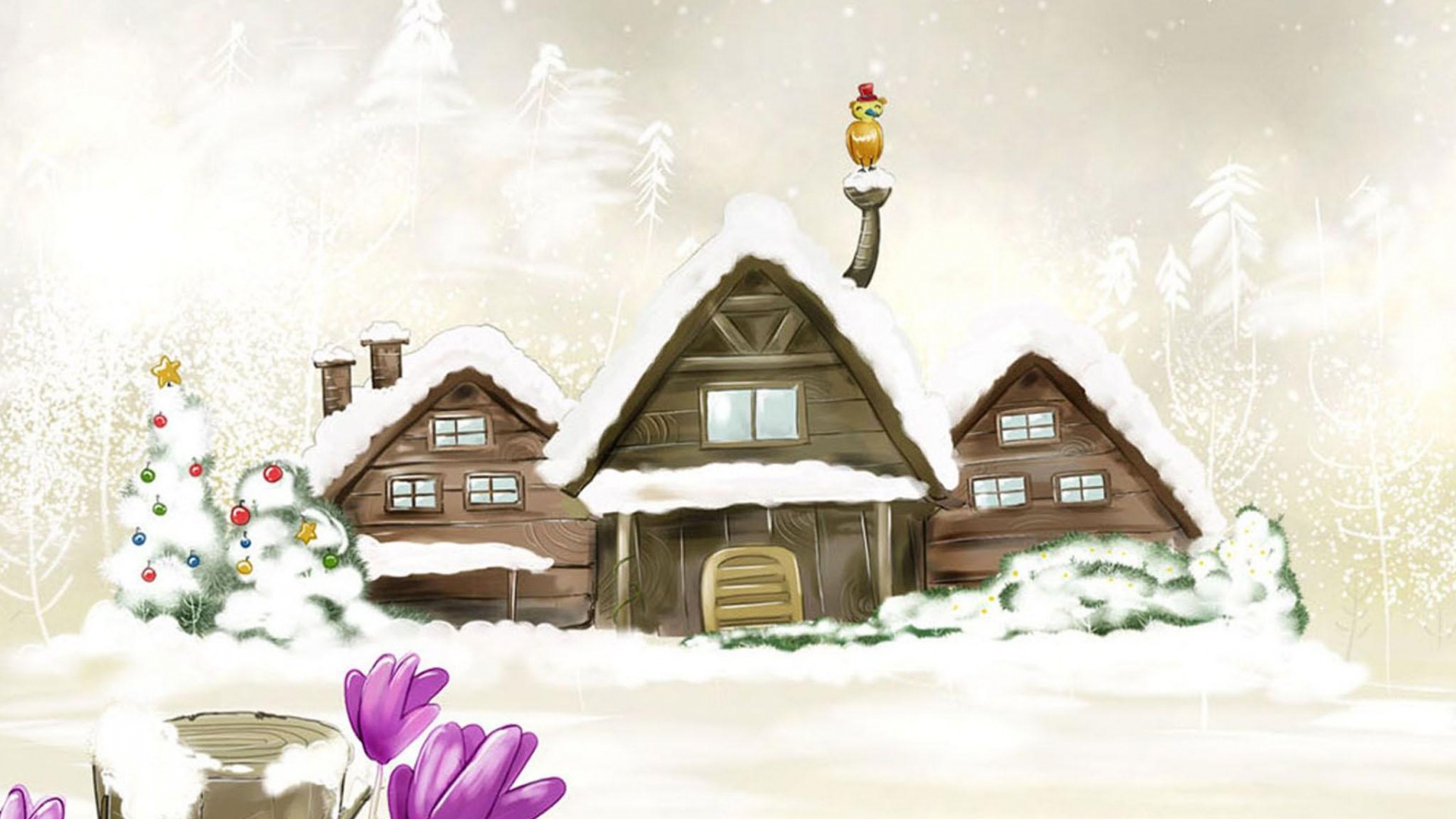 Деревня в новый год обои