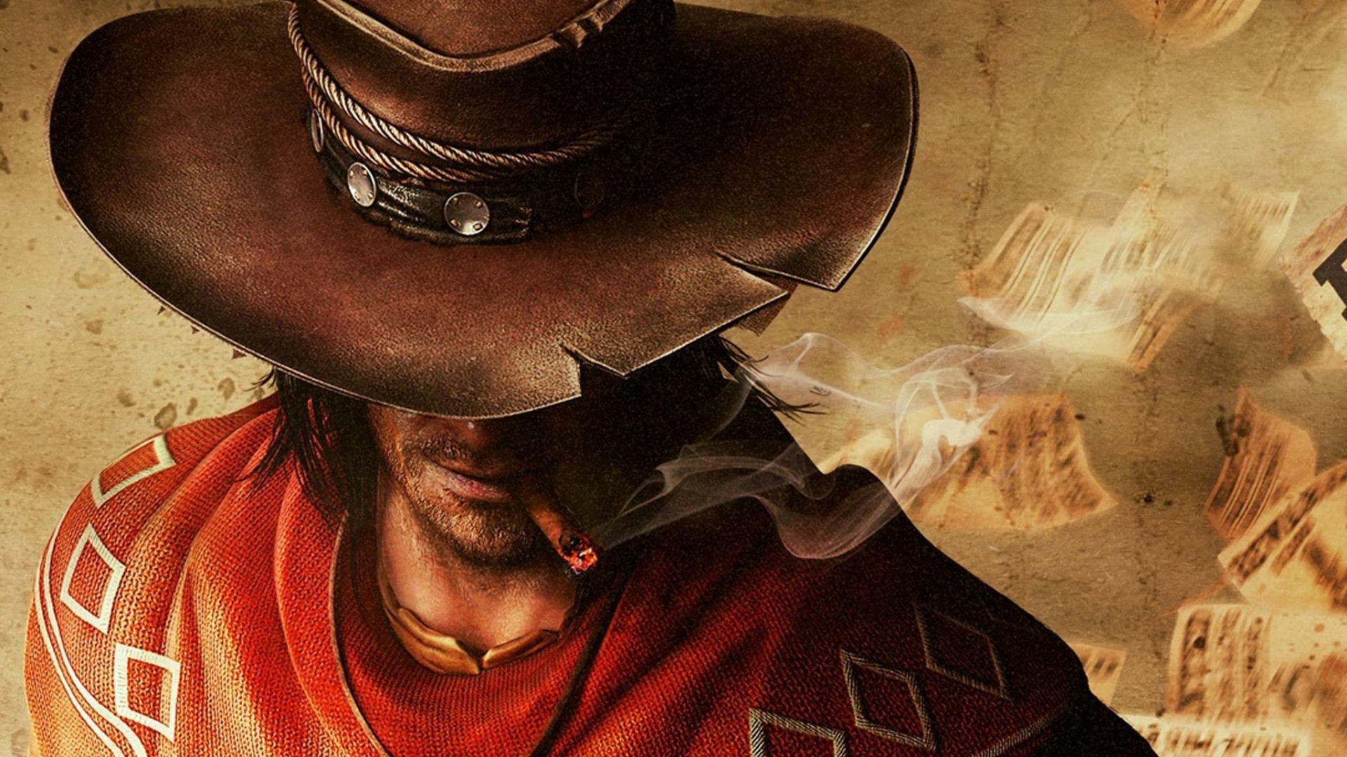 Мужик с сигарой в шляпе и пончо обои