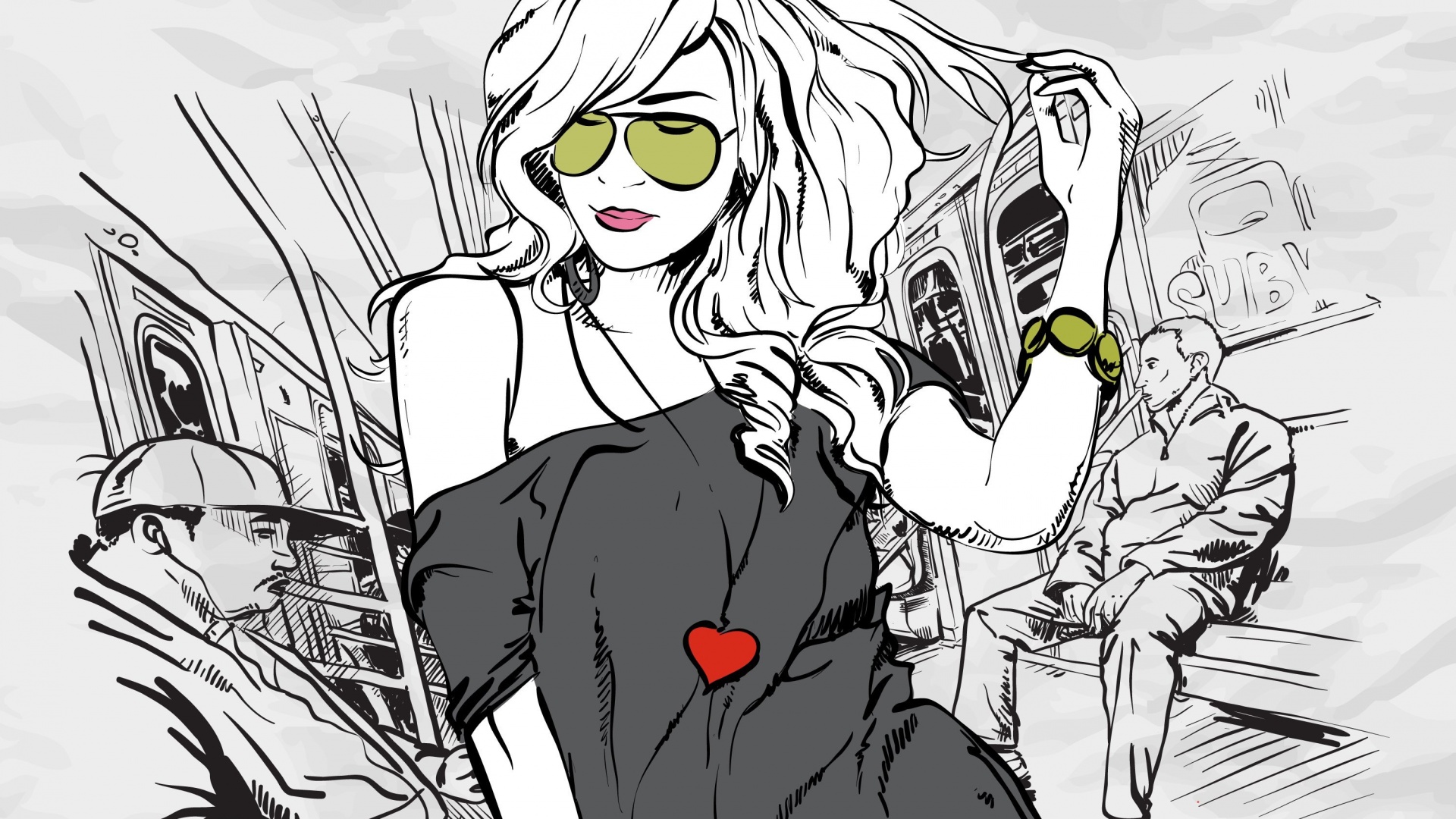 Стильная девушка в метро обои