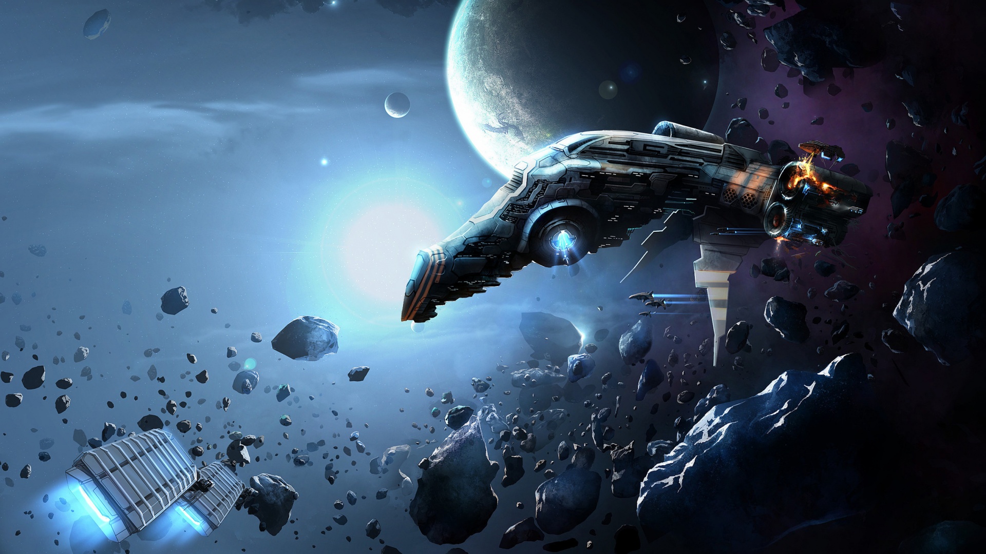 Полет в астероидах обои