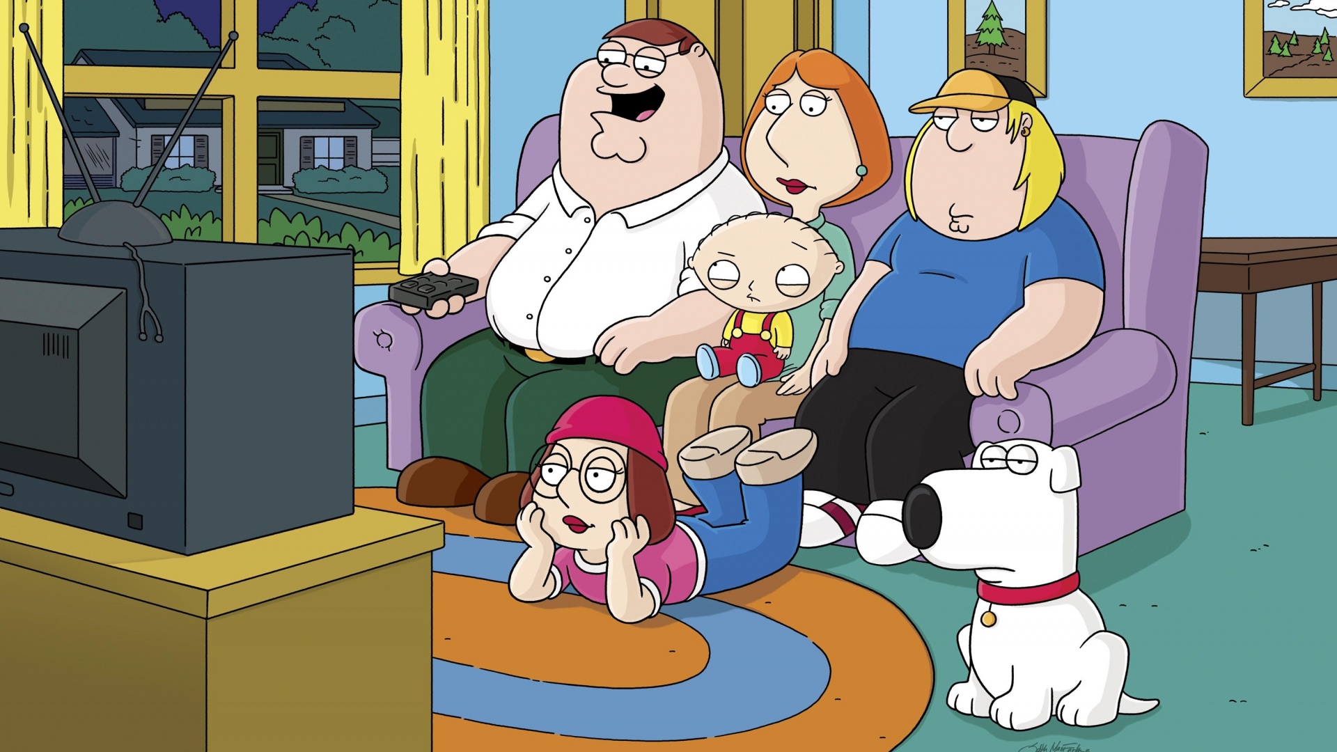 Гриффины всей семьей перед телевизором обои