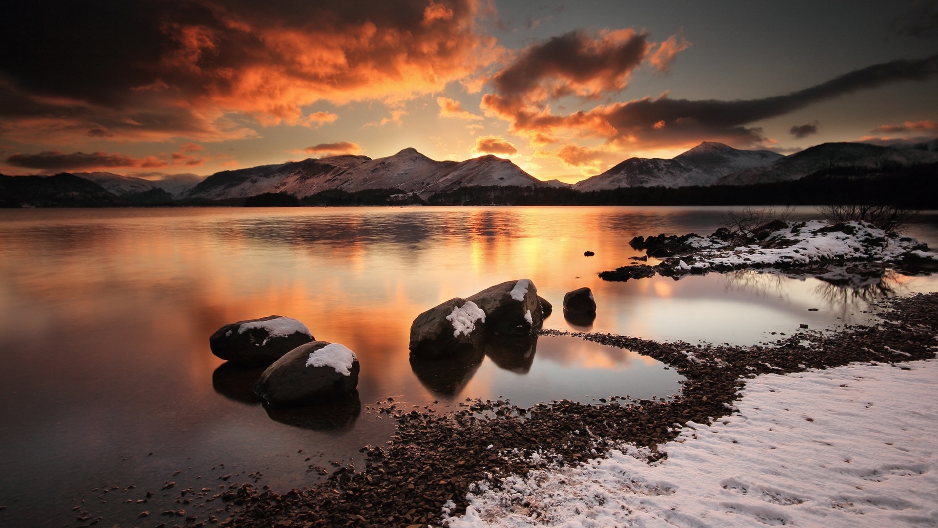 Картинный закат на озере обои