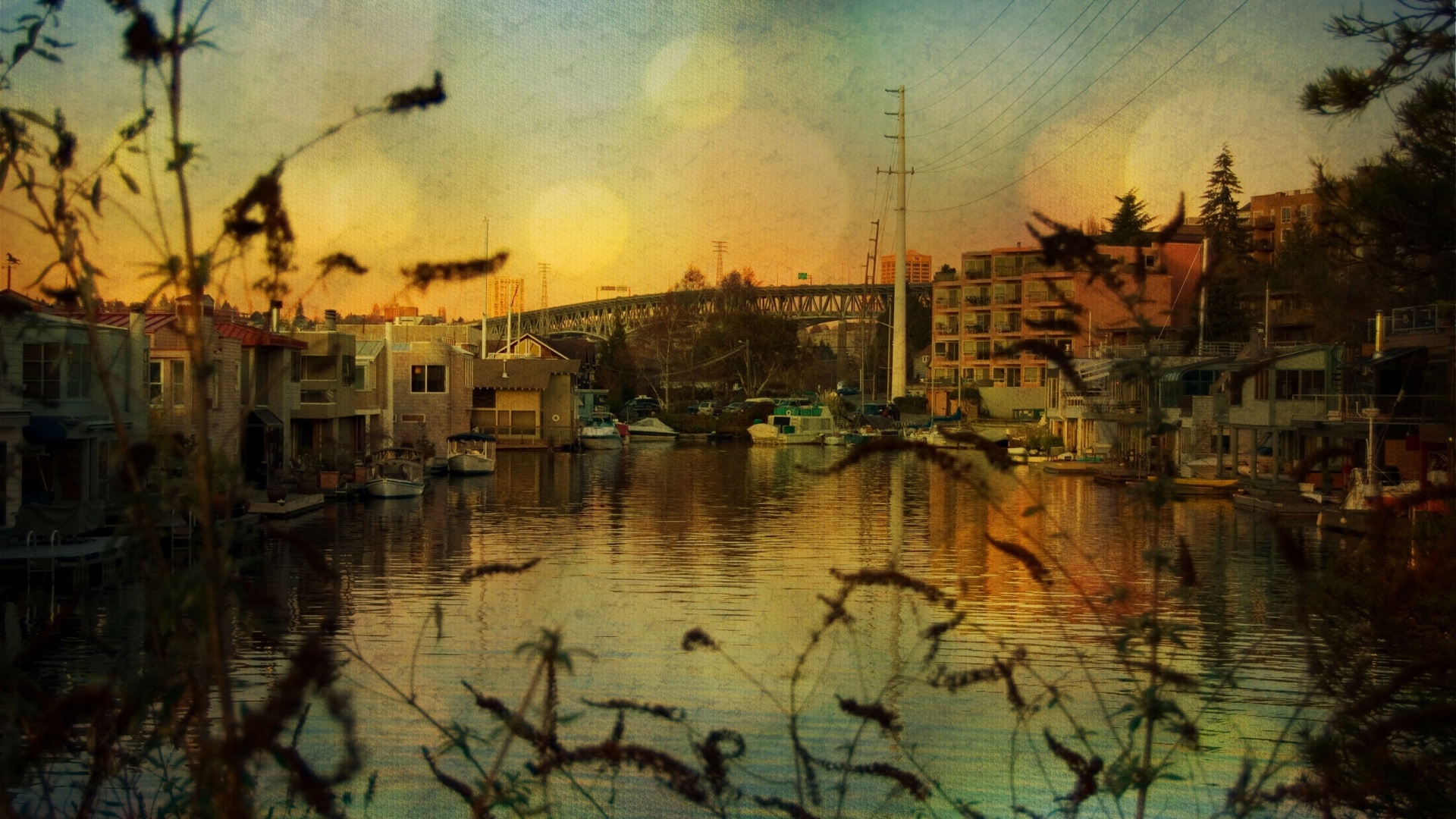 Городок на реке обои