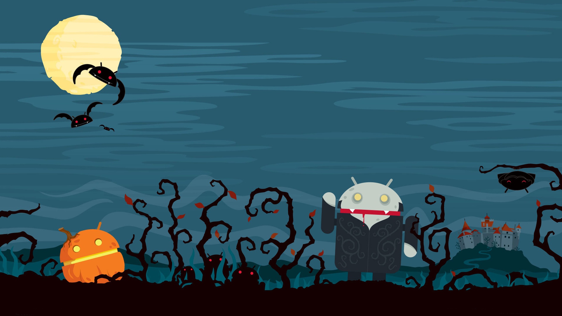 Хэллоуин в стиле Google Android обои