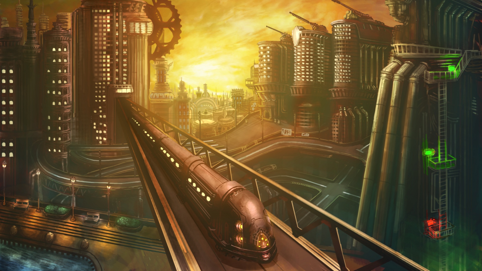 Город из мира стимпанк обои