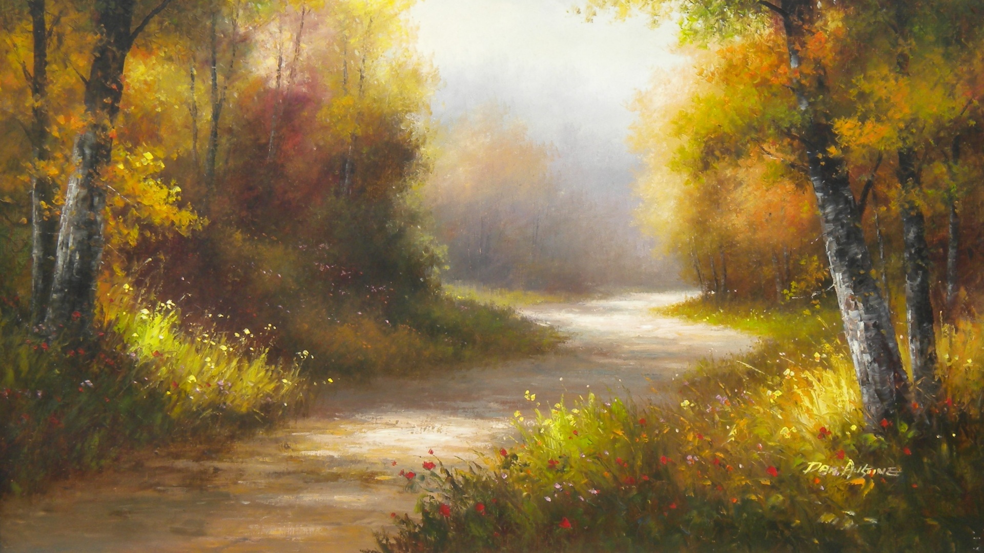 Рисунок лесной дороги обои