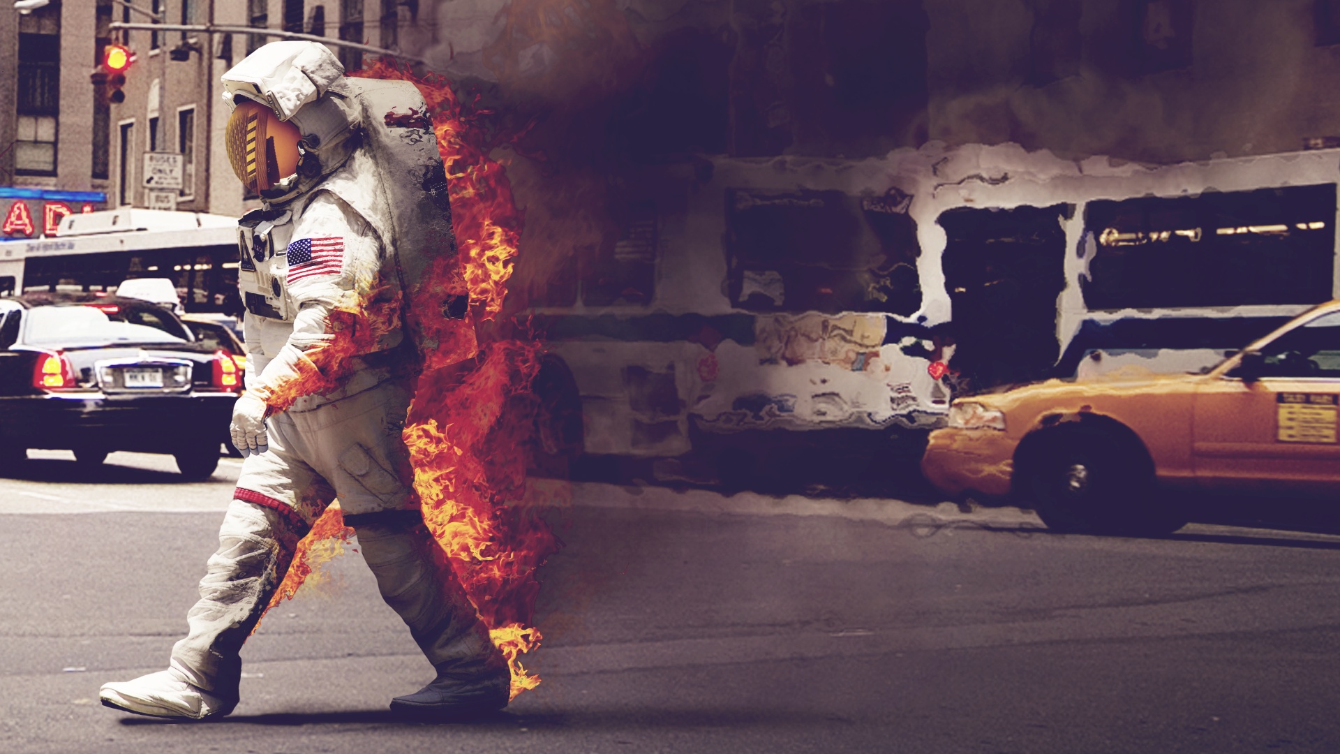 Астронавт в огне обои