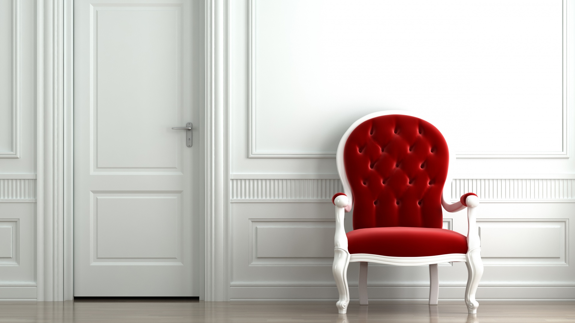 красное кресло в белой комнате обои