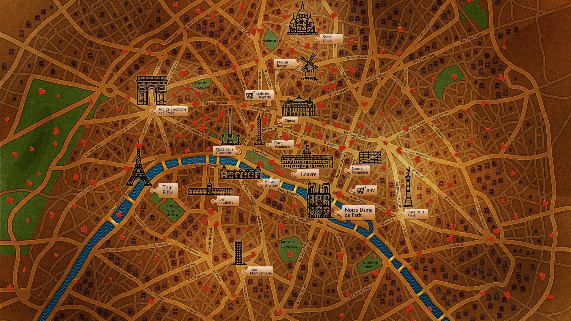 Карта Парижа обои