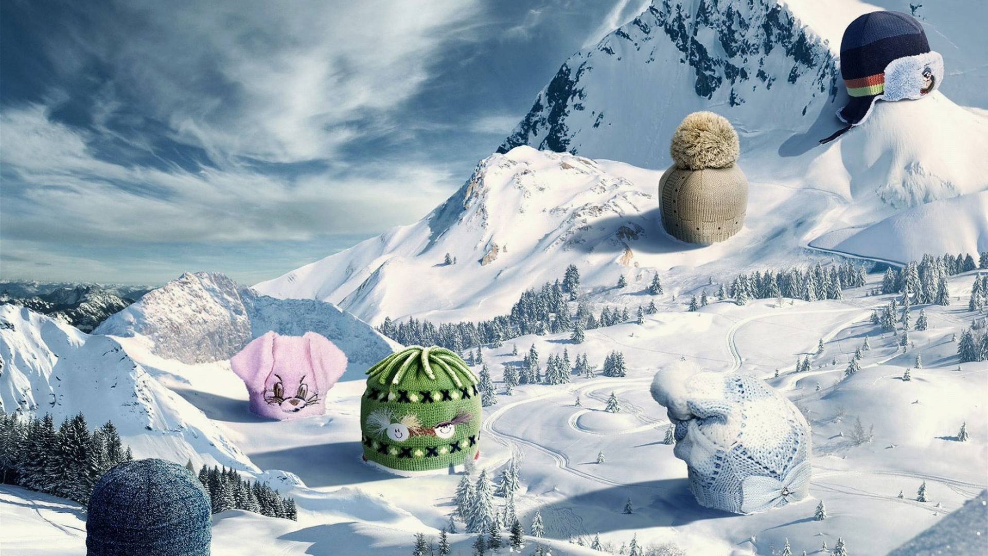 Прикольные шапки на горных вершинах обои