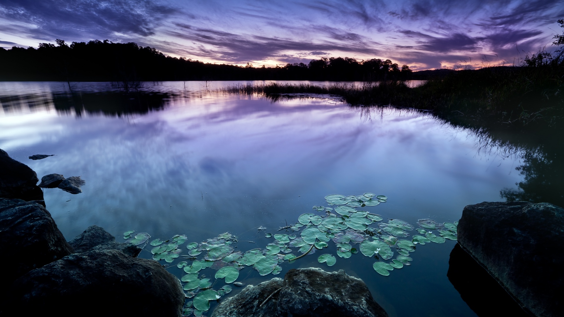 Озеро поздним вечером обои