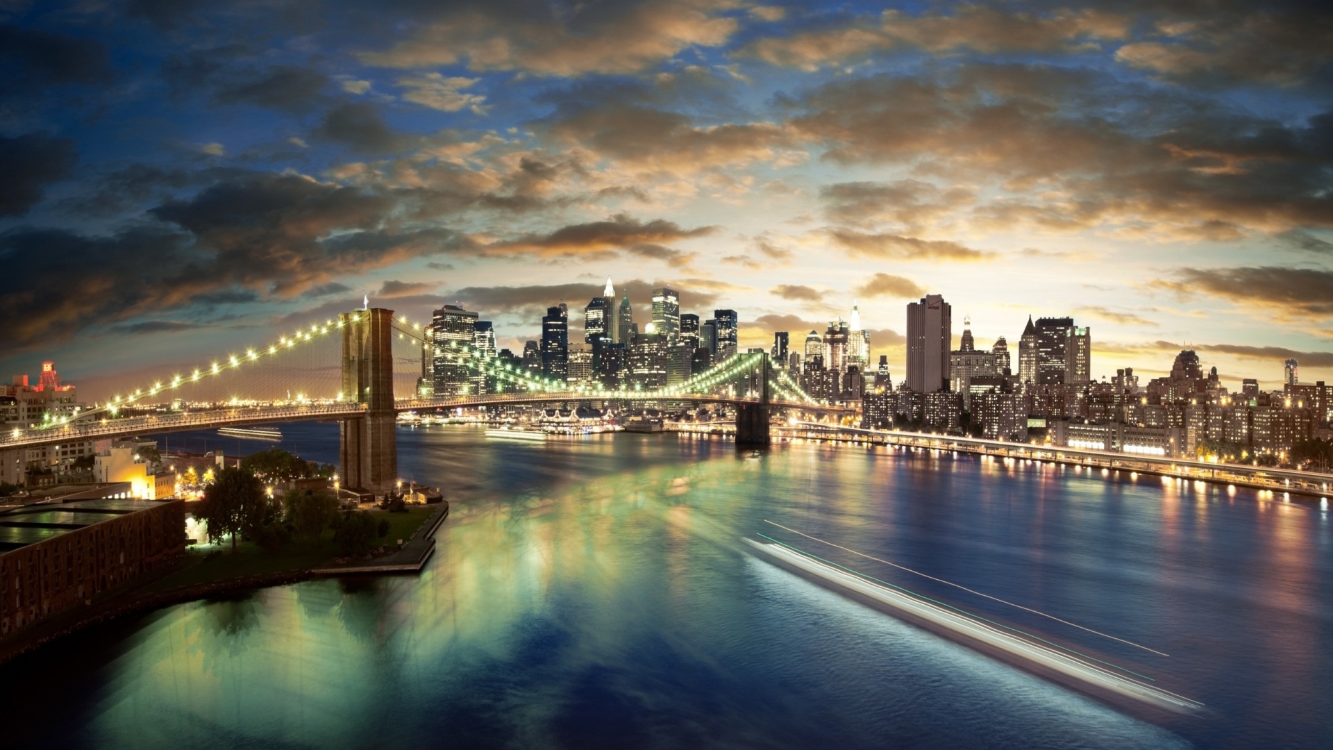 Мост в Нью-Йорке ночью обои