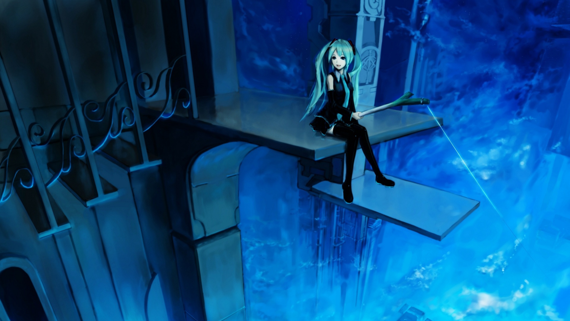 Хатсуне Мику с удочкой обои