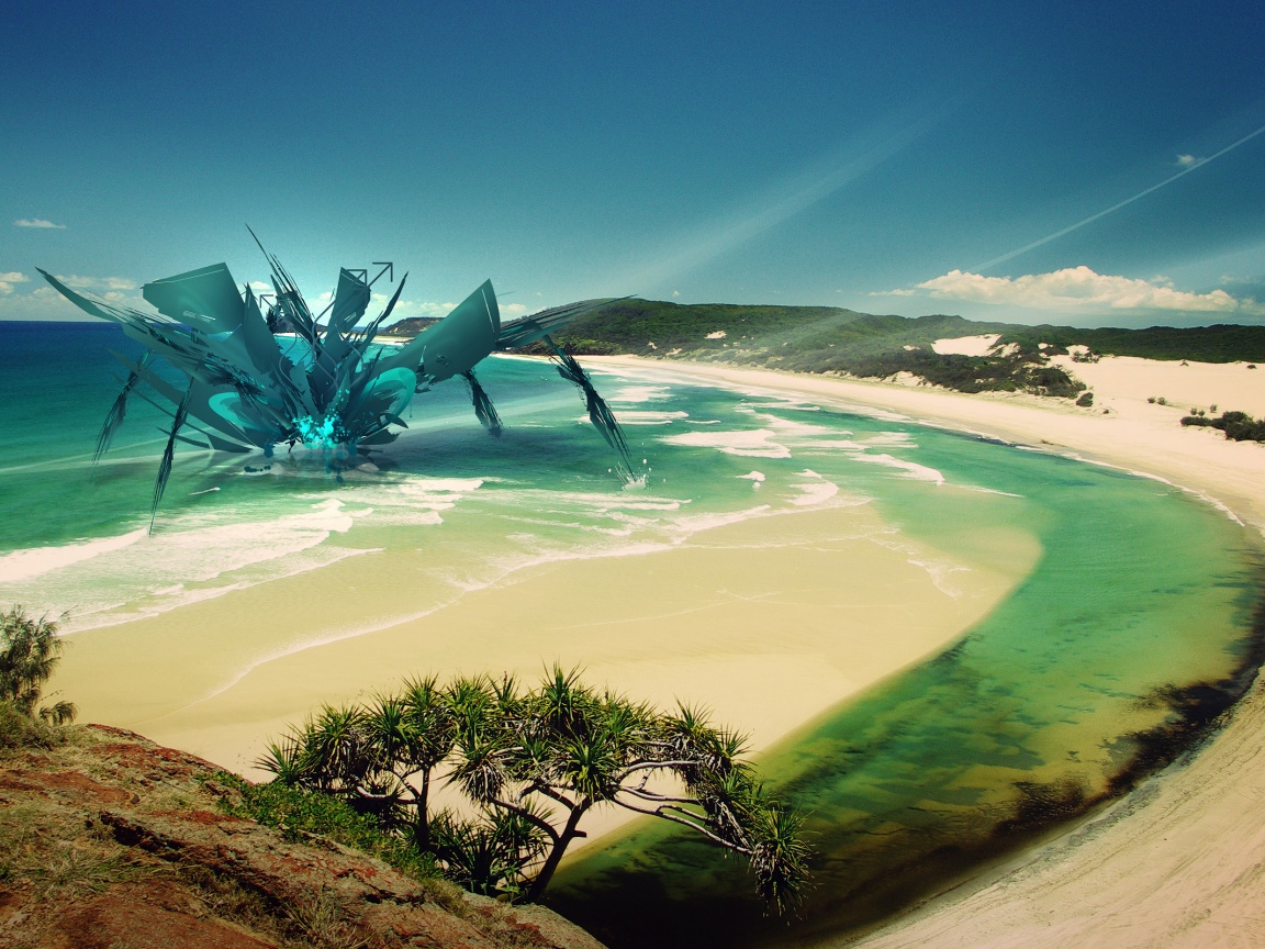 Робот на побережье обои