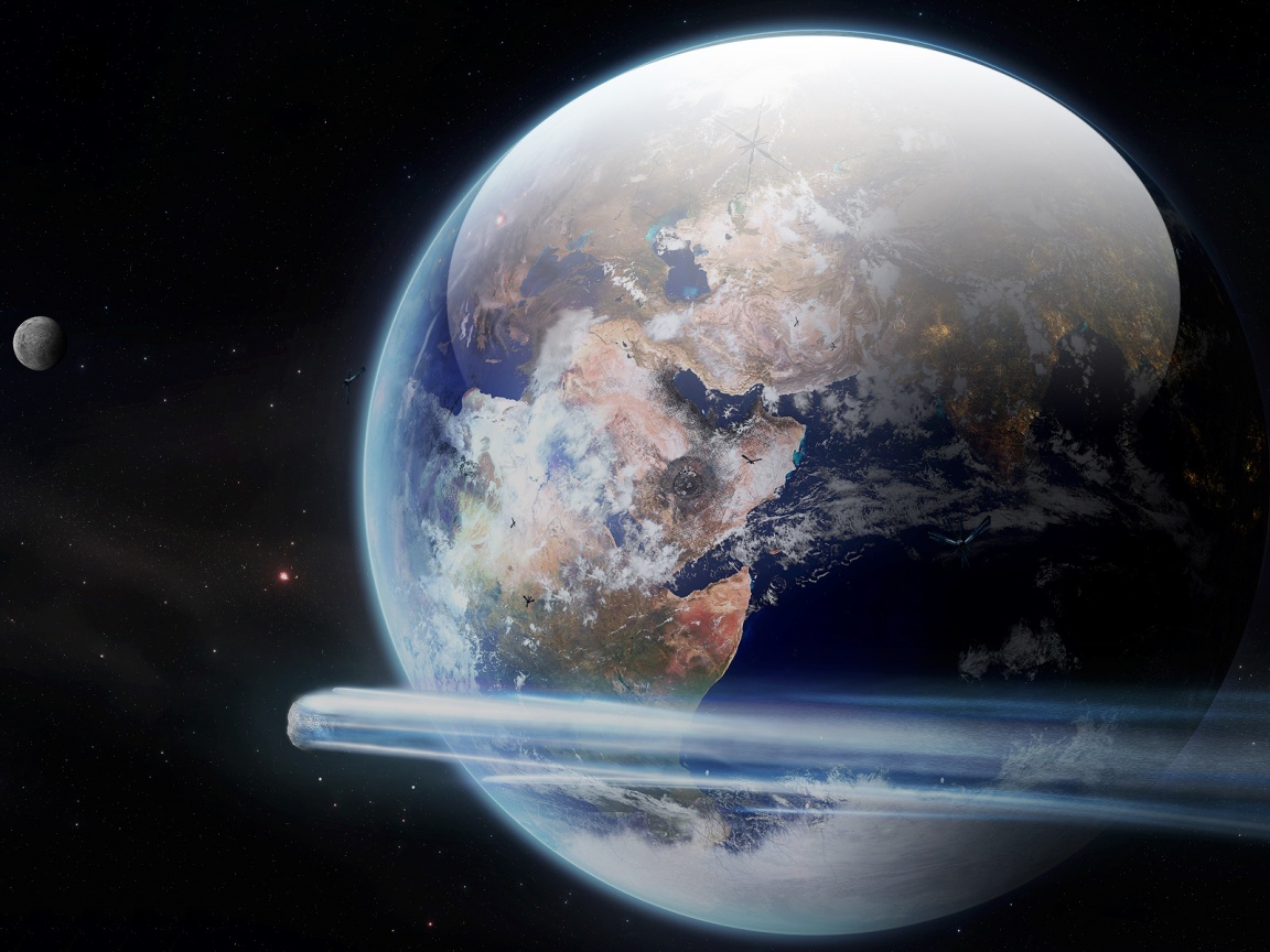 Метеорит пролетает мимо Земли обои