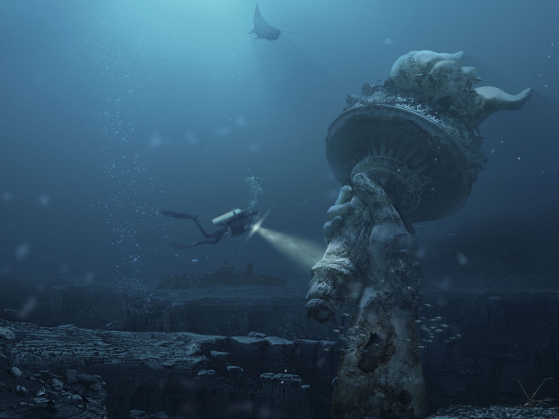 Затопленный Нью-Йорк обои