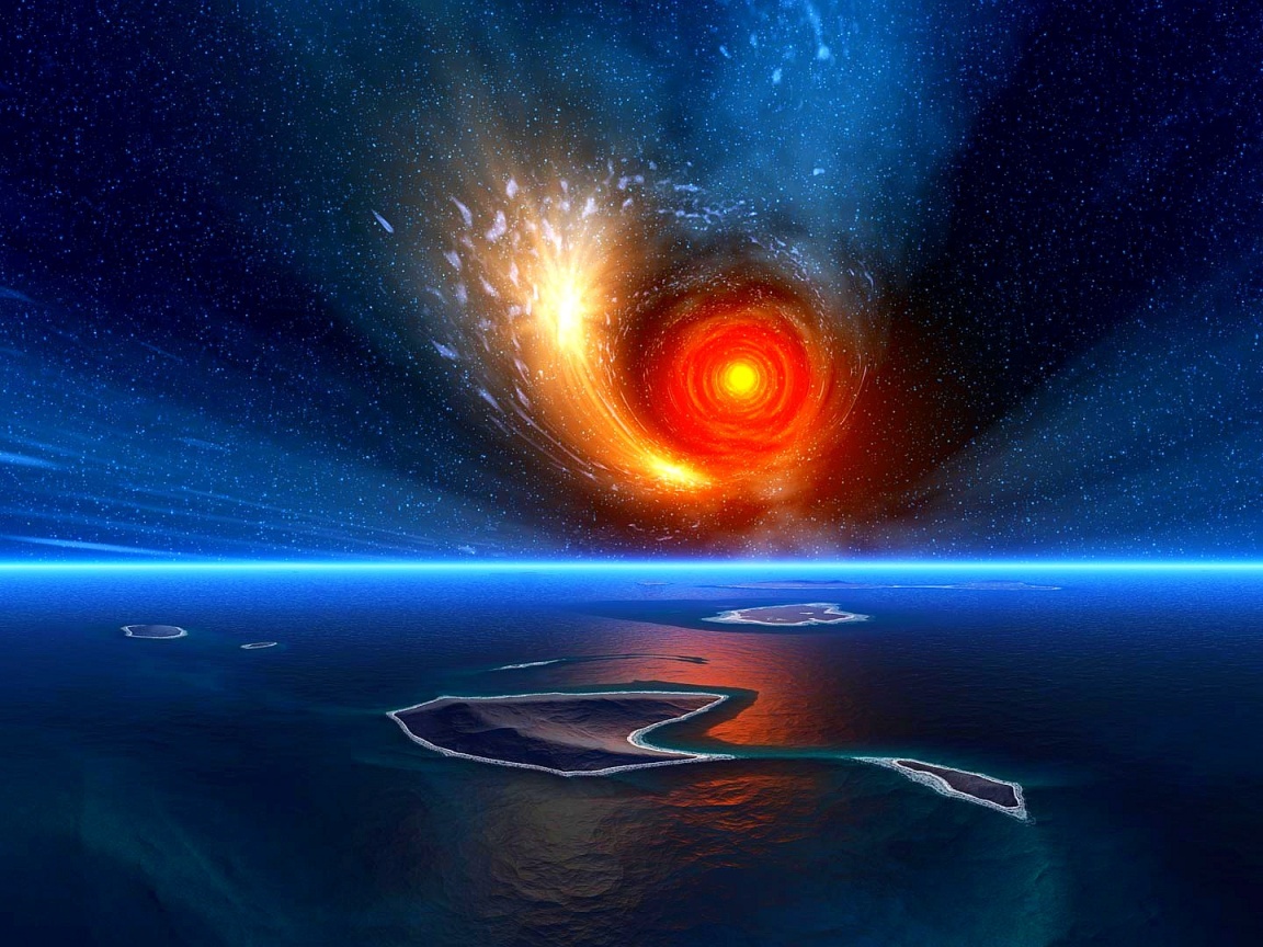 Красная дыра над океаном обои