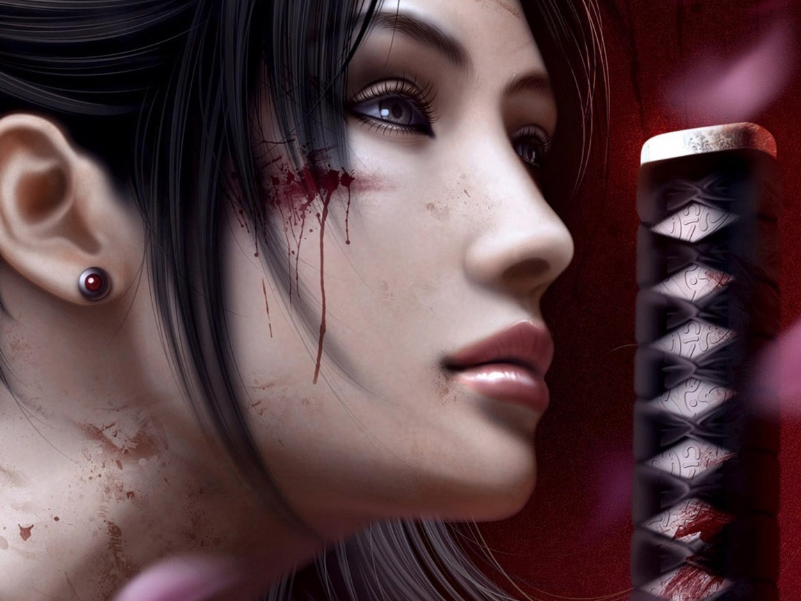 Японка с катаной обои