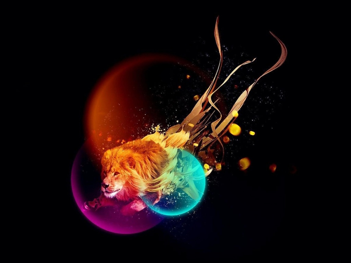 Лев в абстарктой фигне обои