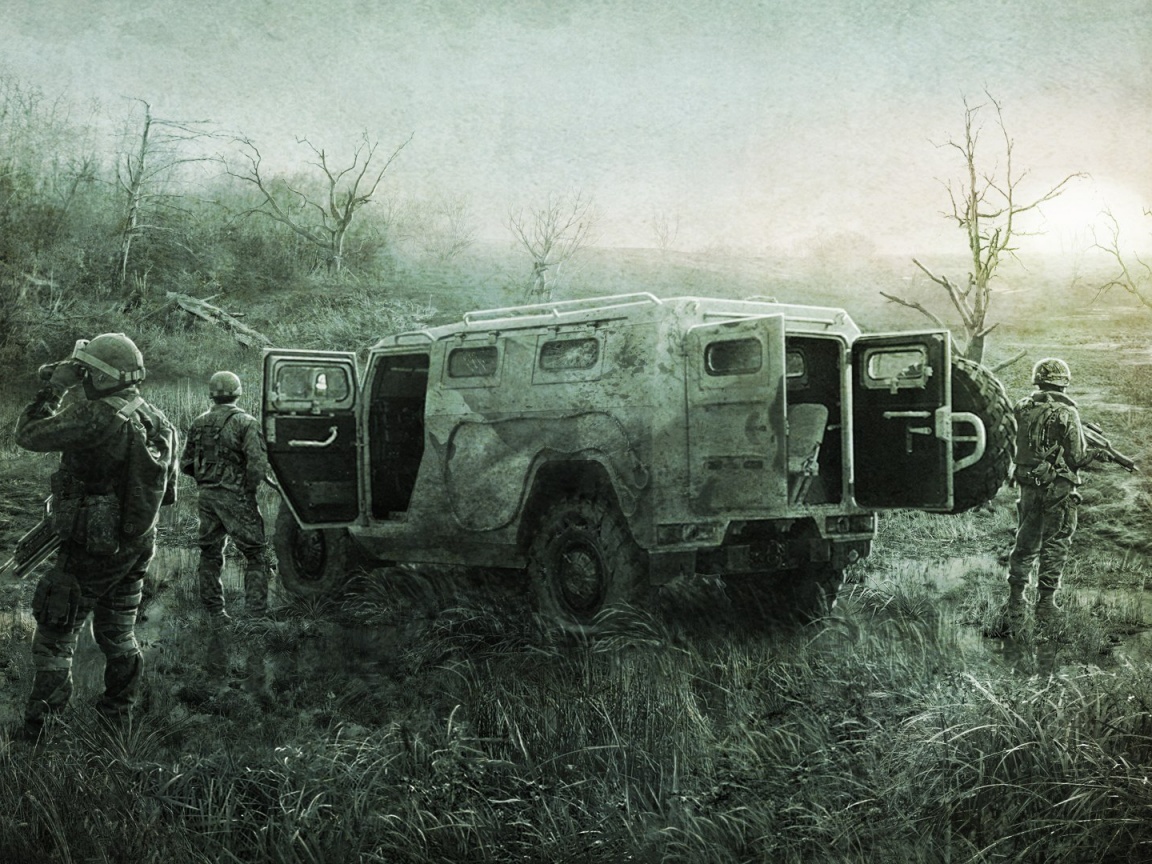 Солдаты из сталкера на болоте обои
