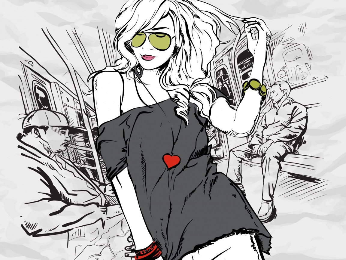 Стильная девушка в метро обои